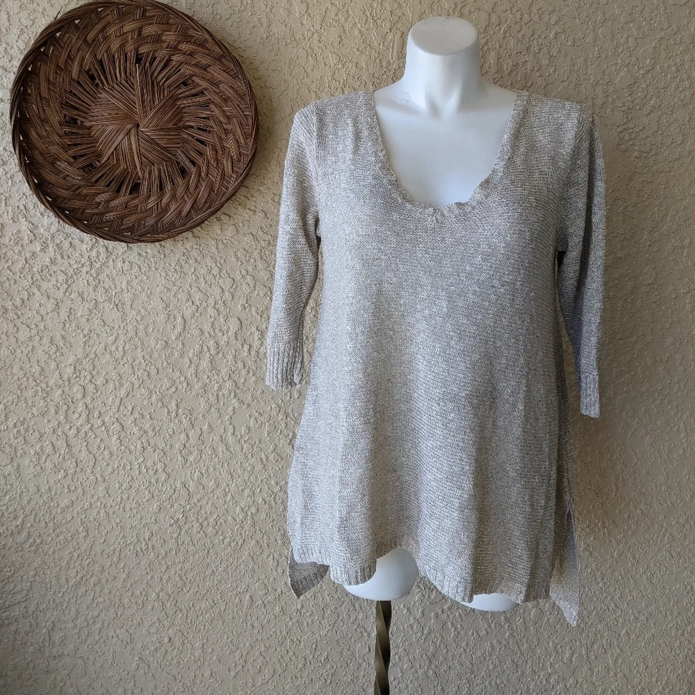 Eileen Fisher high low linen blend knitted sweater